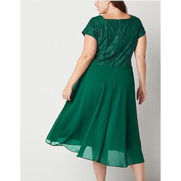 NWT Danny & Nicole Party Midi Dress Hunter Green Lace & Chiffon Fit & Flare 22W - Picture 2 of 12